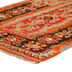 Brown And Orange Vintage Anatolian Flatweave Wool Rug - 3'3" X 4'4" -Home Comprehensive Shop 1599100 3