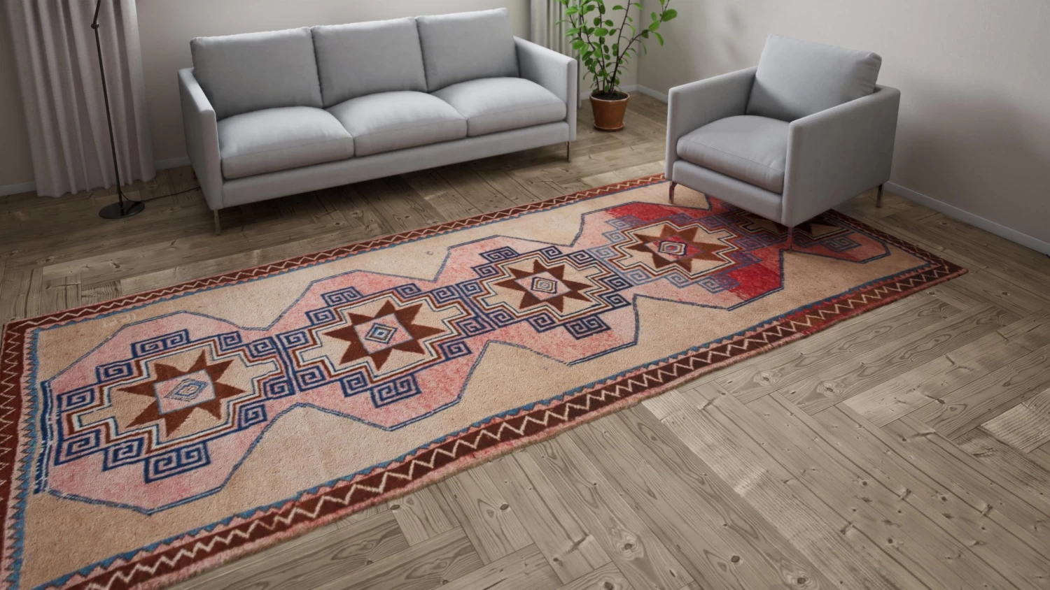 Pink Vintage Wool Runner - 5'6" X 13' 8 Pink Vintage Wool Runner - 5'6" X 13' - Image 6