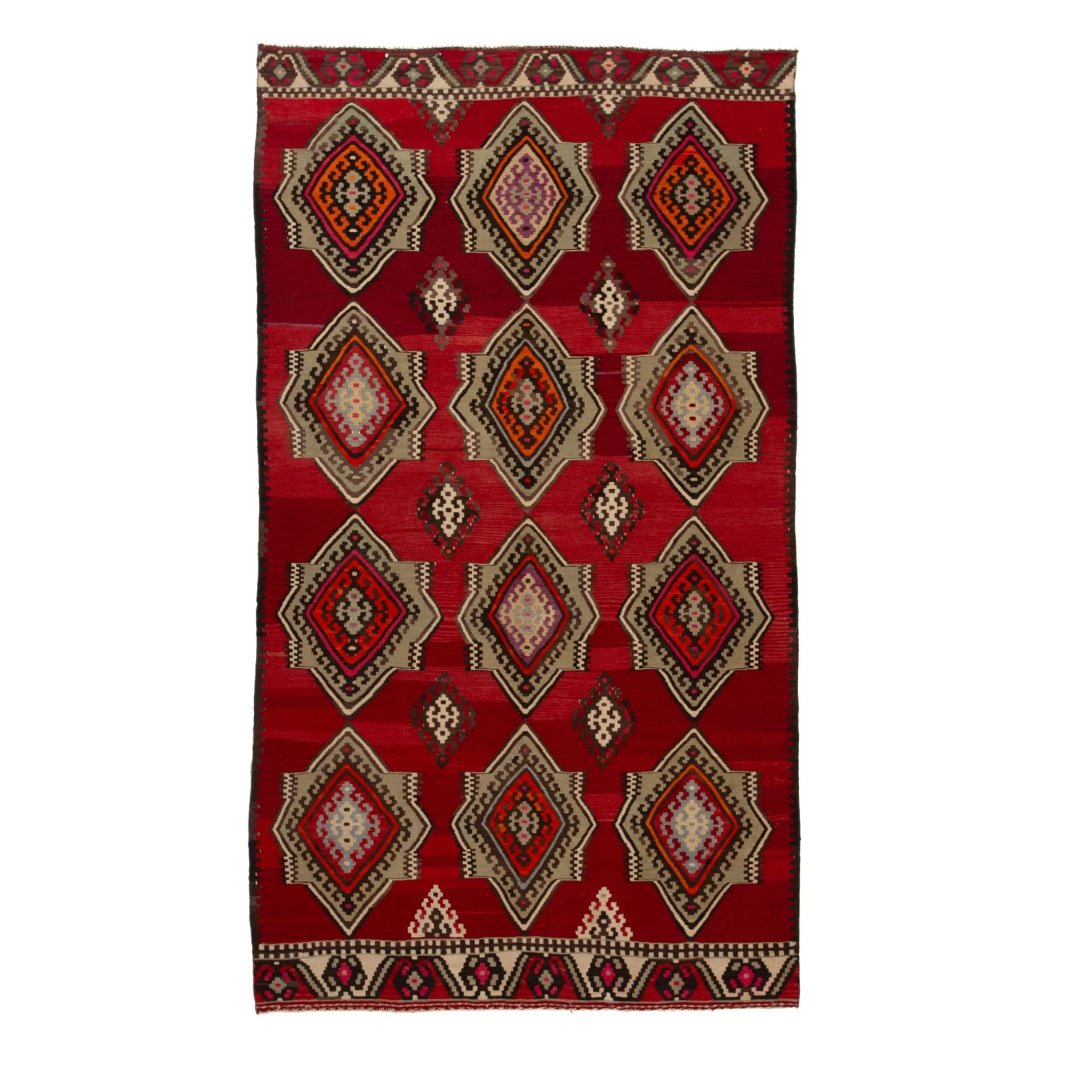 Red Red Vintage Traditional Turksih Wool Rug - 5'7" X 10' 3 Red Red Vintage Traditional Turksih Wool Rug - 5'7" X 10'