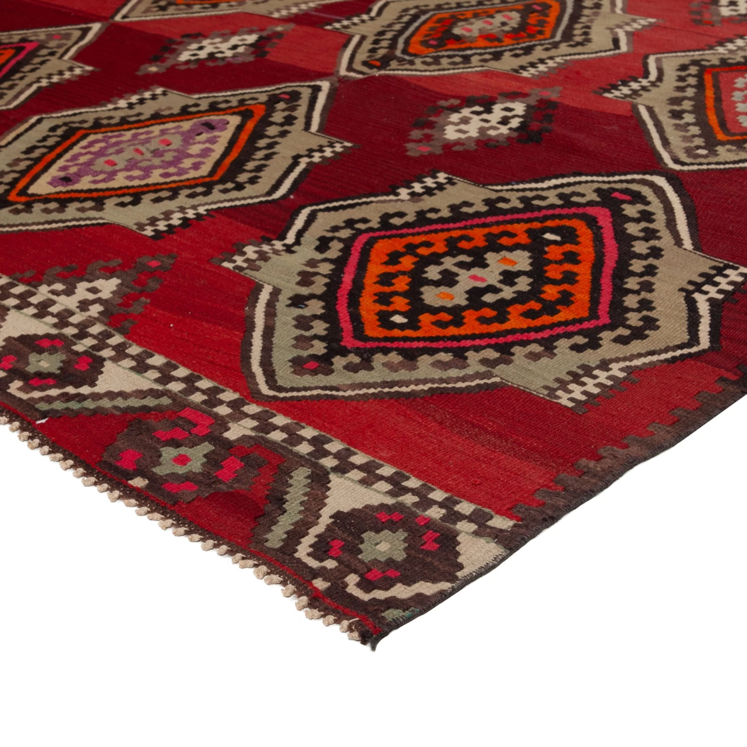 Red Red Vintage Traditional Turksih Wool Rug - 5'7" X 10' 6 Red Red Vintage Traditional Turksih Wool Rug - 5'7" X 10' - Image 4