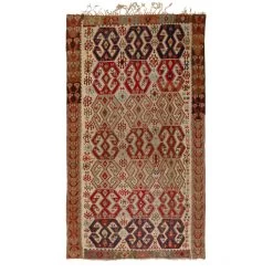 Brown Multicolored Vintage Wool Kilim Rug - 6'1" X 13'
