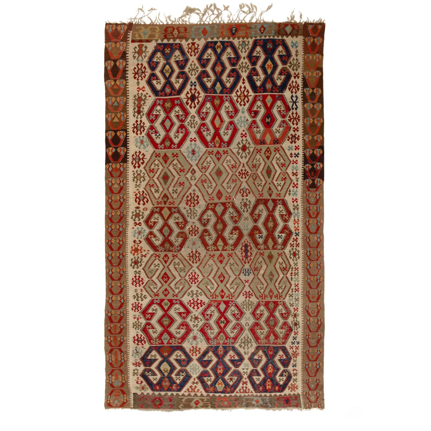 Brown Multicolored Vintage Wool Kilim Rug - 6'1" X 13' 3 Brown Multicolored Vintage Wool Kilim Rug - 6'1" X 13'