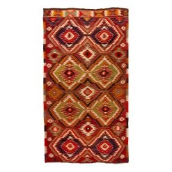 Red Vintage Flatweave Wool Rug - 4'7" X 9'2"