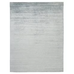 Blue Textured Silk Cotton Blend Rug - 9'1" X 11'1"