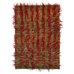 Red And Green Vintage Traditional Wool Rug - 3'3" X 4'7"
