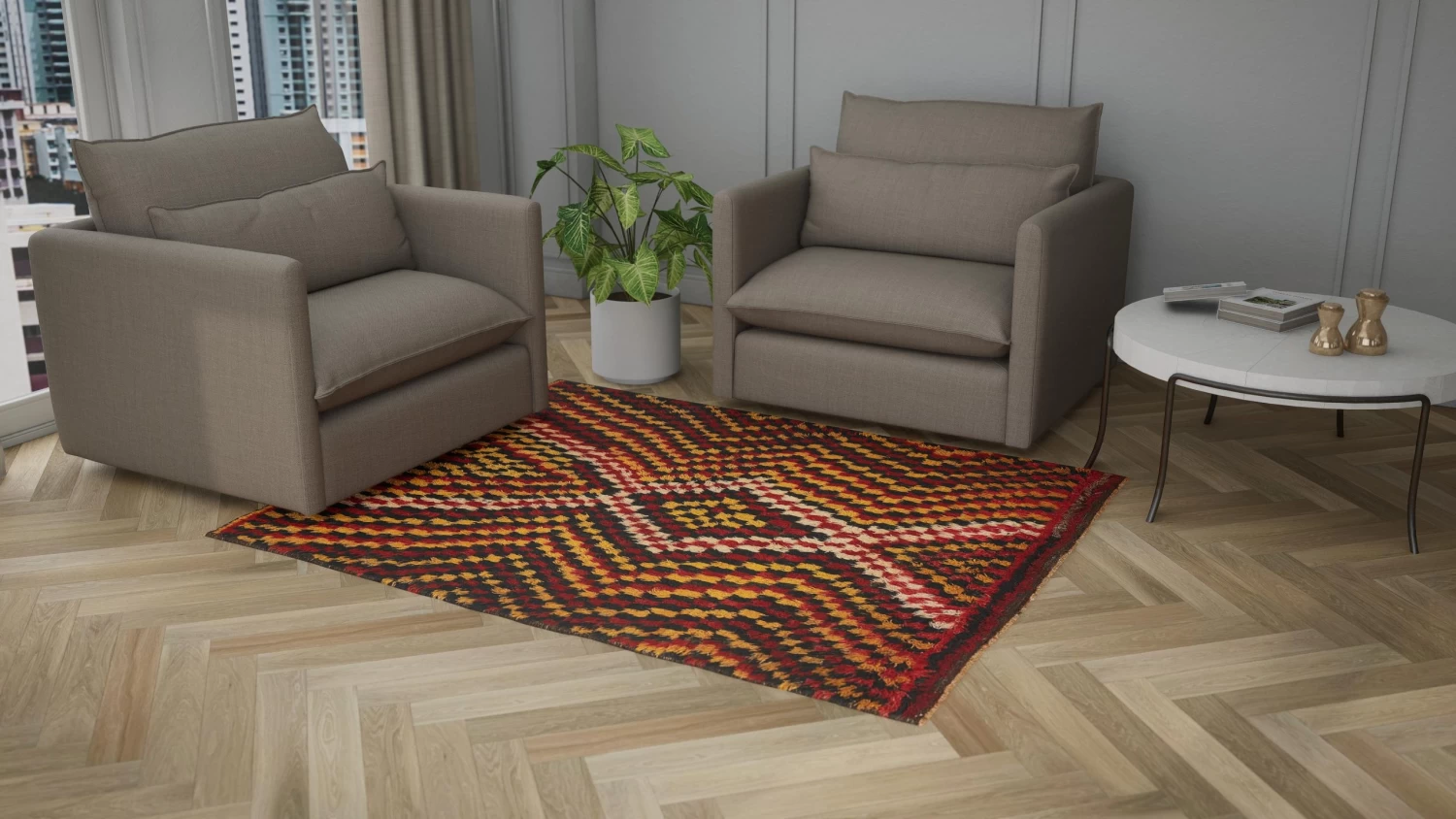 Multi Vintage Traditional Wool Rug - 5'5" X 6'9" 7 Multi Vintage Traditional Wool Rug - 5'5" X 6'9" - Image 5