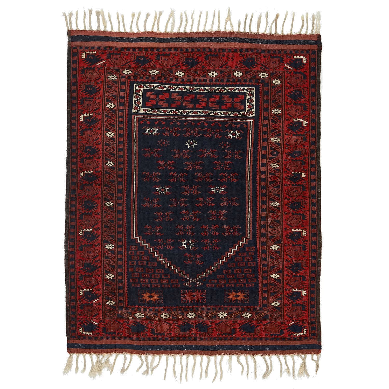 Red Vintage Traditional Wool Rug - 3'7" X 4'3" 3 Red Vintage Traditional Wool Rug - 3'7" X 4'3"
