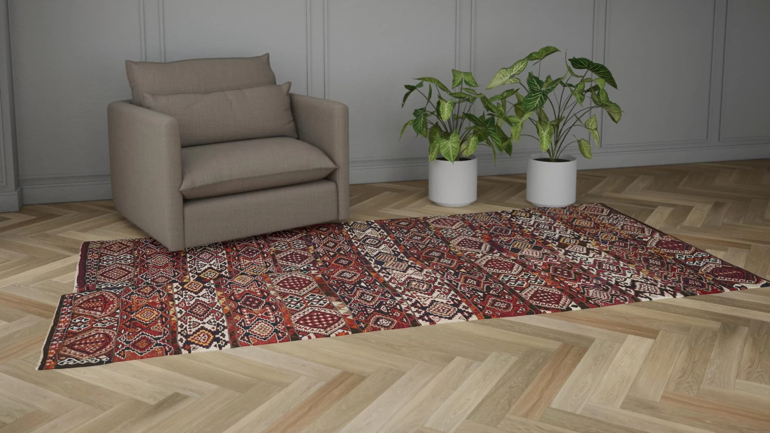 Red Vintage Wool Kilim Rug - 5'4"x 10'9" 7 Red Vintage Wool Kilim Rug - 5'4"x 10'9" - Image 5