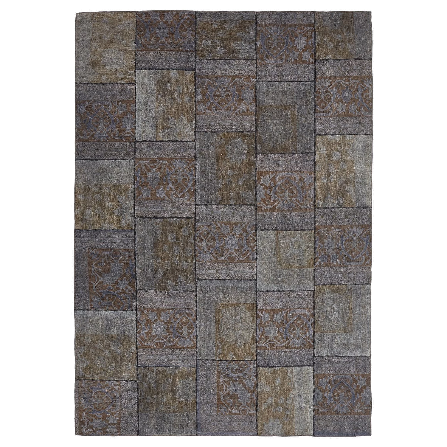 Brown Patchwork Wool Rug - 8'6" X 12'4" 3 Brown Patchwork Wool Rug - 8'6" X 12'4"