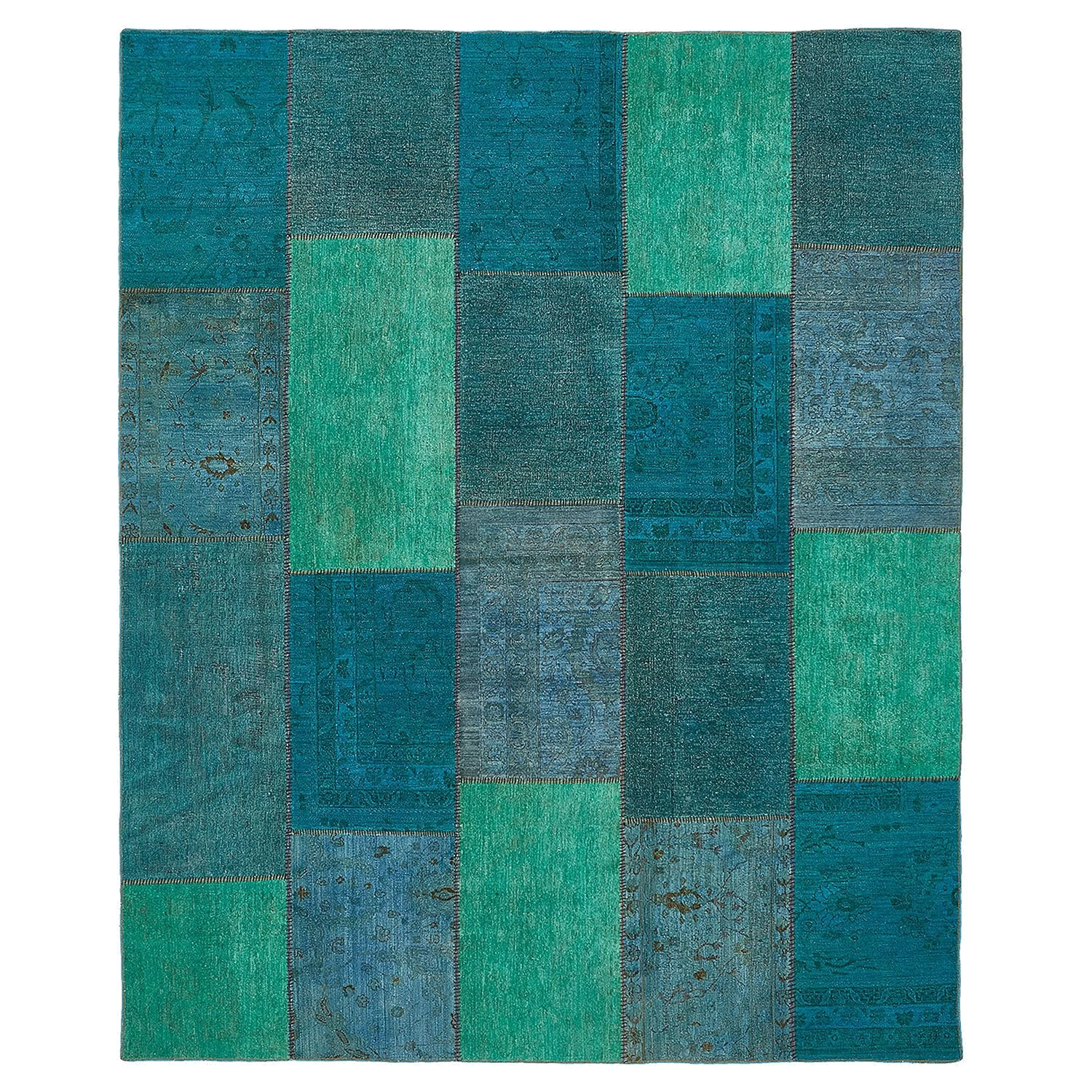 Green Patchwork Wool Rug - 8'1" X 9'11"