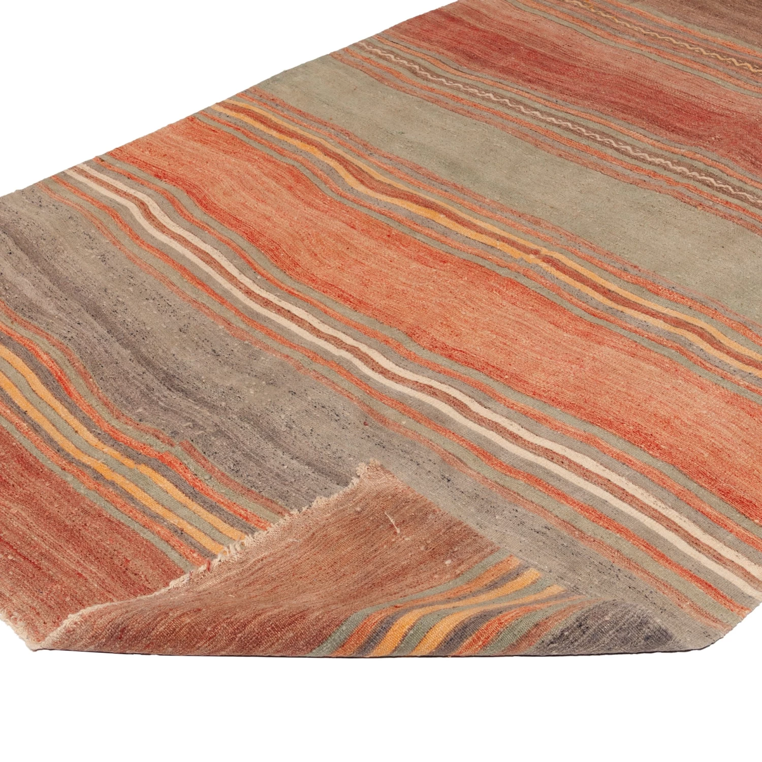 Multicolored Stripe Vintage Flatweave Anatolian Wool Runner - 4'9" X 14'7" 6 Multicolored Stripe Vintage Flatweave Anatolian Wool Runner - 4'9" X 14'7" - Image 4