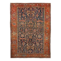 Blue And Orange Vintage Traditional Wool Rug - 8'9" X 12'