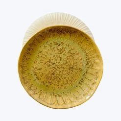 Faceted Ceramic Plate Large - Green Tea