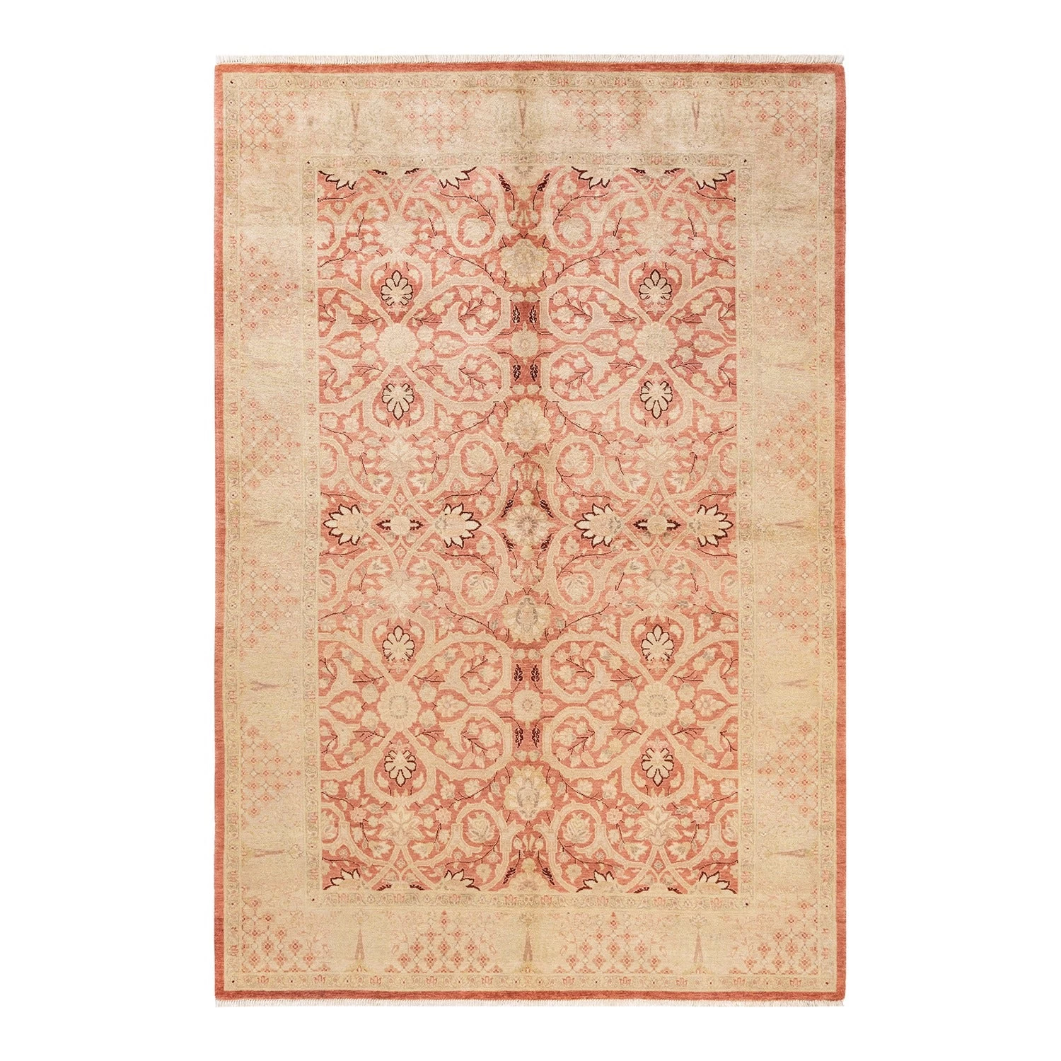 Orange Traditional Wool Rug - 6'1" X 9' 3 Orange Traditional Wool Rug - 6'1" X 9'