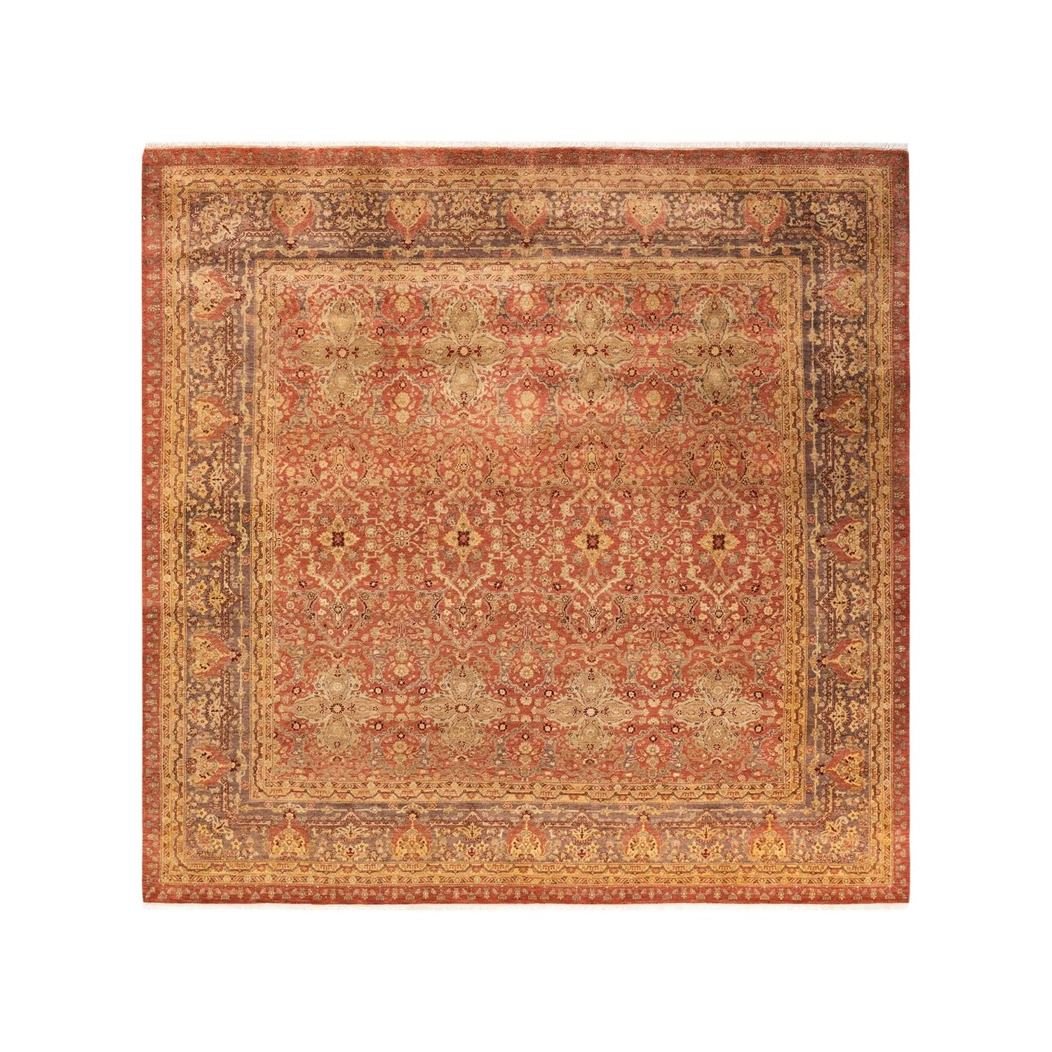 Orange Traditional Wool Rug - 8'3" X 8'4" 3 Orange Traditional Wool Rug - 8'3" X 8'4"