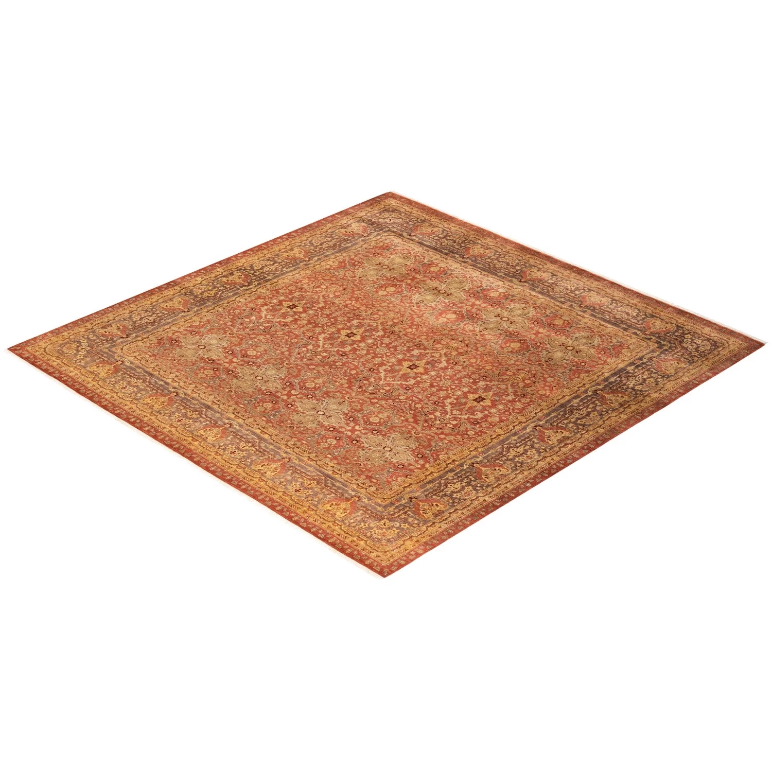 Orange Traditional Wool Rug - 8'3" X 8'4" 10 Orange Traditional Wool Rug - 8'3" X 8'4" - Image 8