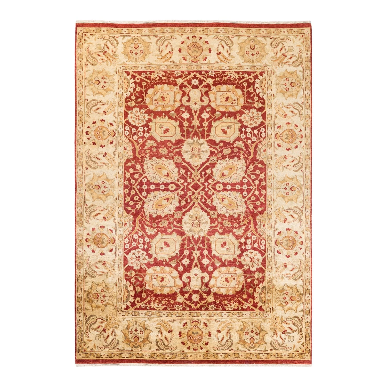 Red Traditional Wool Rug - 6'1" X 8'8" 3 Red Traditional Wool Rug - 6'1" X 8'8"