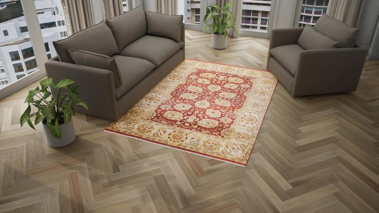 Red Traditional Wool Rug - 6'1" X 8'8" 5 Red Traditional Wool Rug - 6'1" X 8'8" - Image 3