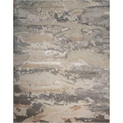 Beige And Brown Modern Wool Blend Rug