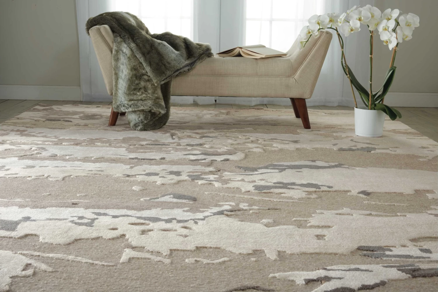 Beige And Brown Modern Wool Blend Rug 8 Beige And Brown Modern Wool Blend Rug - Image 6