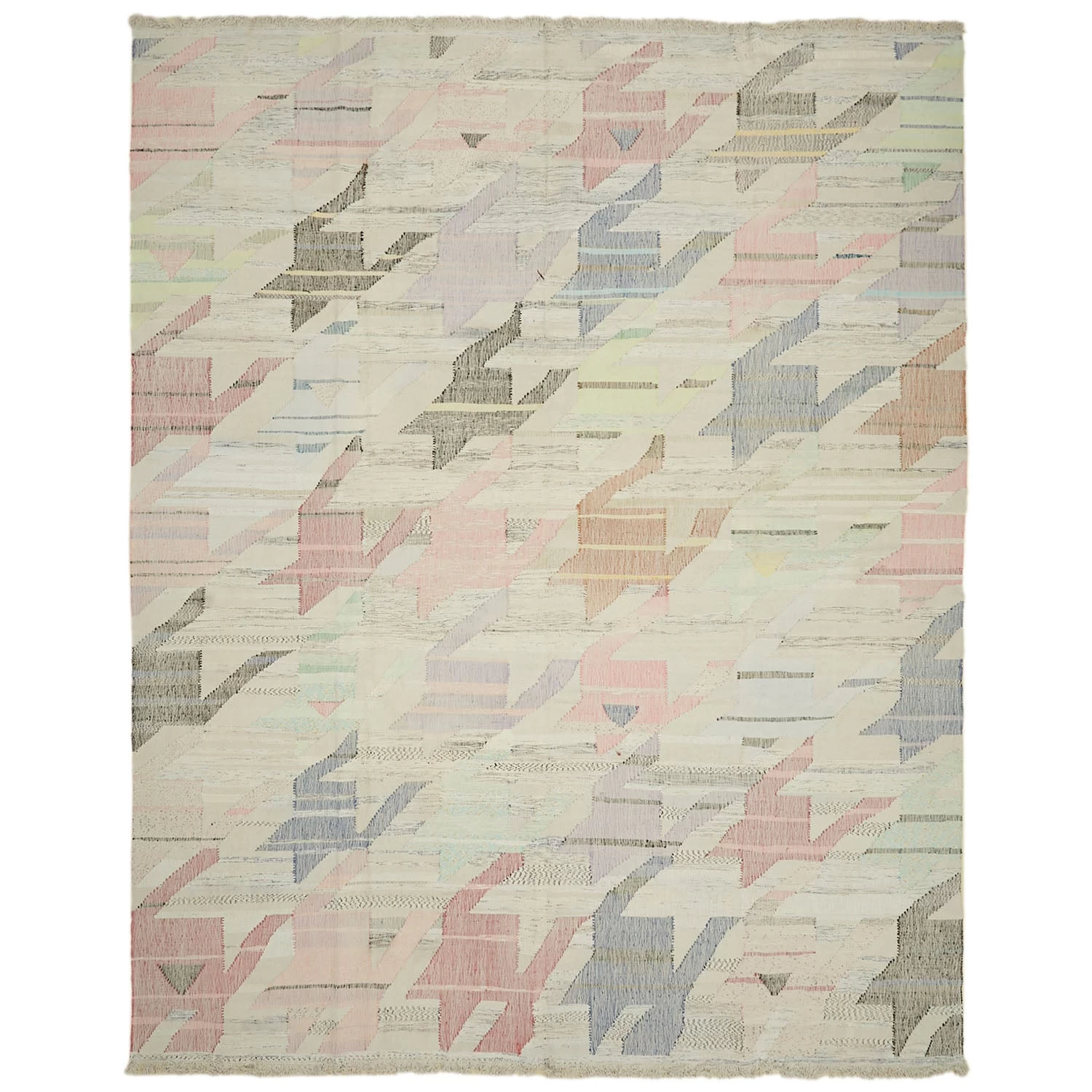 Cream Flatweave Wool Cotton Blend Rug - 11'9" X 15'9" 3 Cream Flatweave Wool Cotton Blend Rug - 11'9" X 15'9"