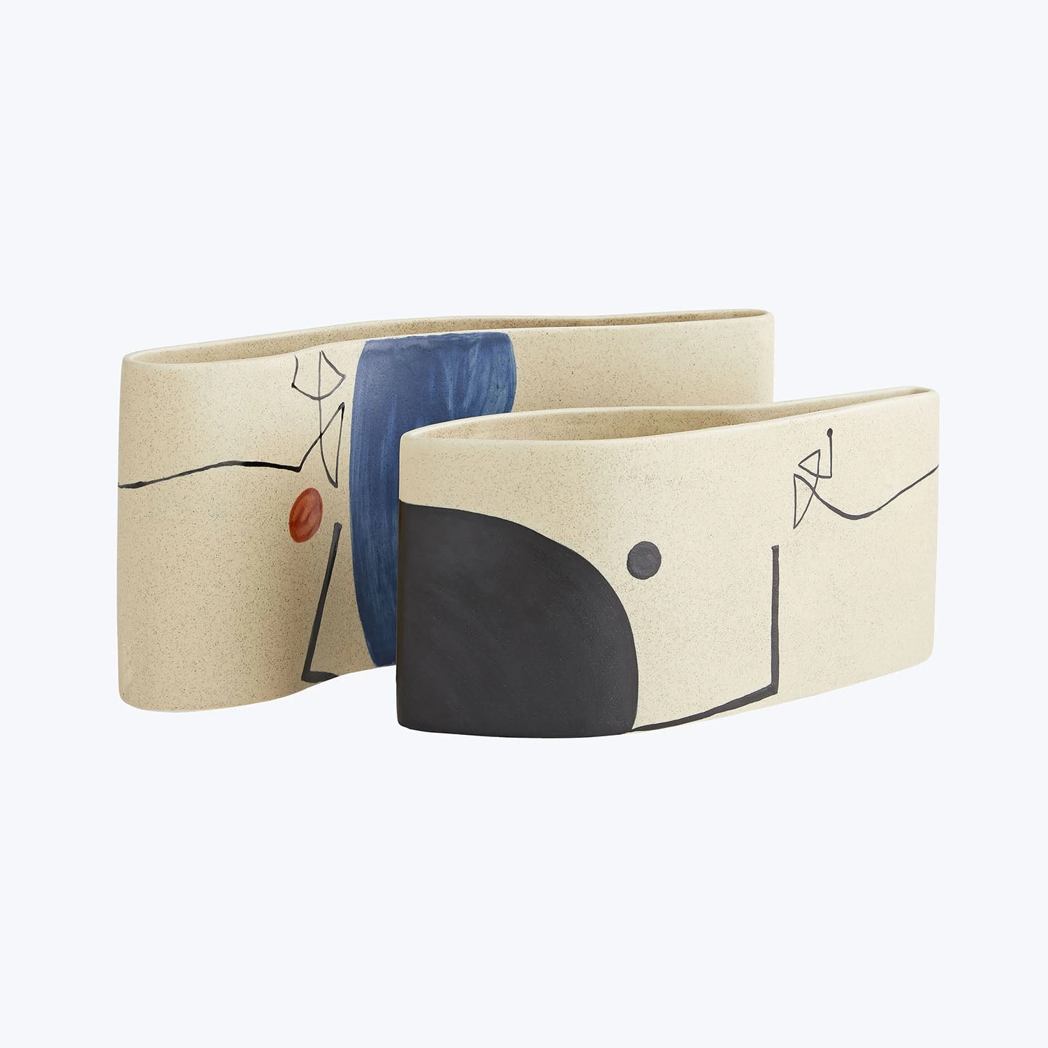 Hand-Painted Abstract Vases, Set Of 2 3 Hand-Painted Abstract Vases, Set Of 2