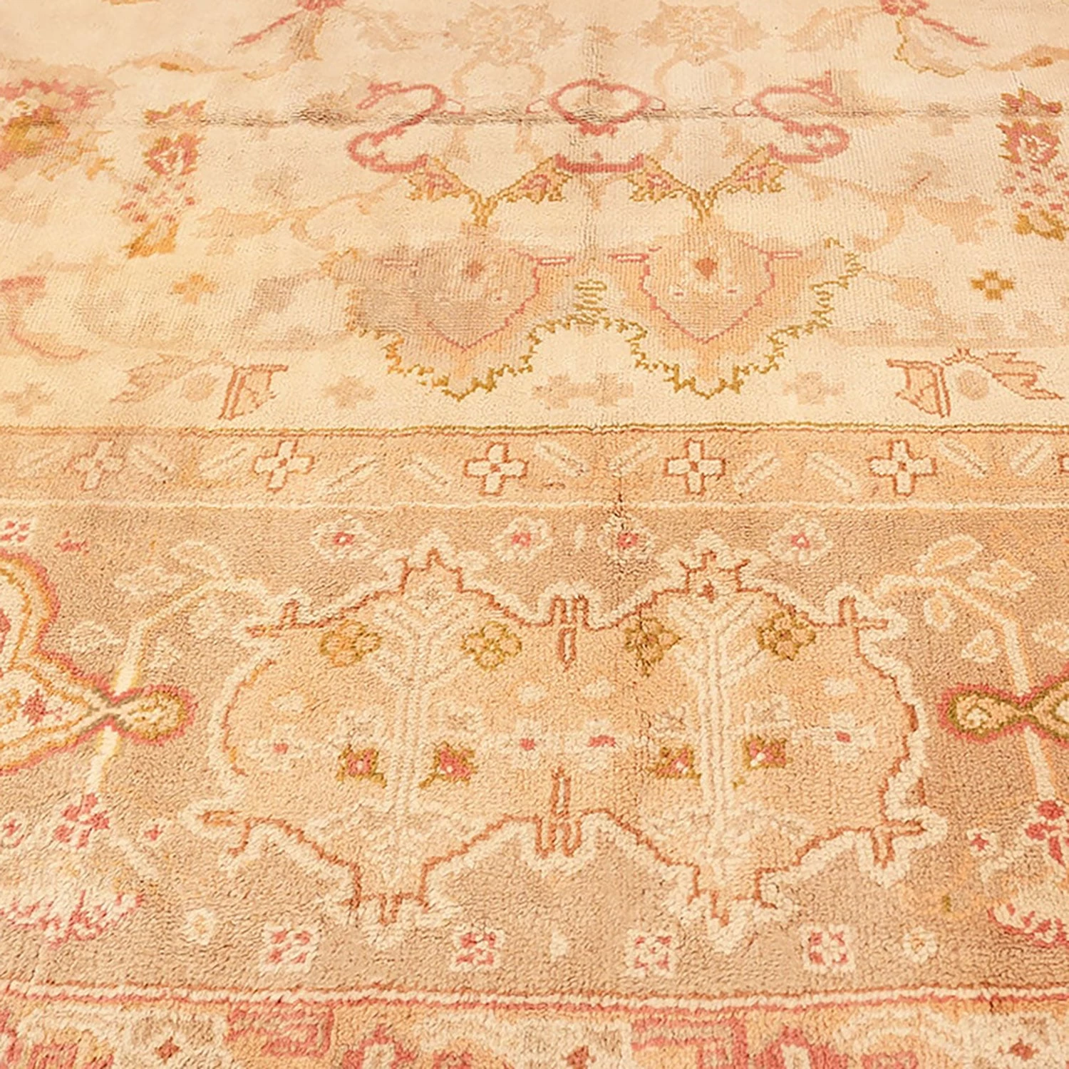 Beige And Pink Antique Turkish Oushak Rug - 15'0" X 18'6" 5 Beige And Pink Antique Turkish Oushak Rug - 15'0" X 18'6" - Image 3