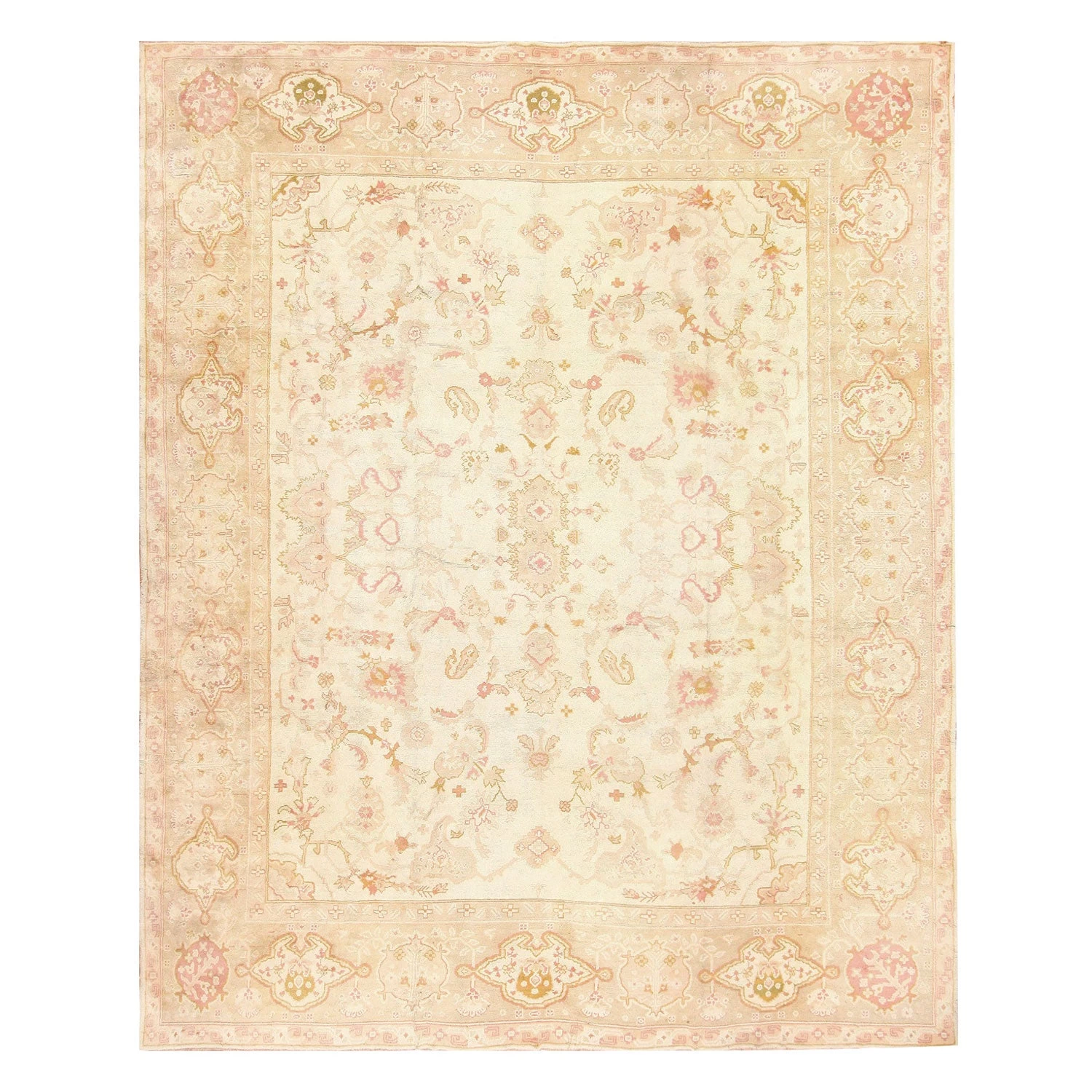 Beige And Pink Antique Turkish Oushak Rug - 15'0" X 18'6" 3 Beige And Pink Antique Turkish Oushak Rug - 15'0" X 18'6"