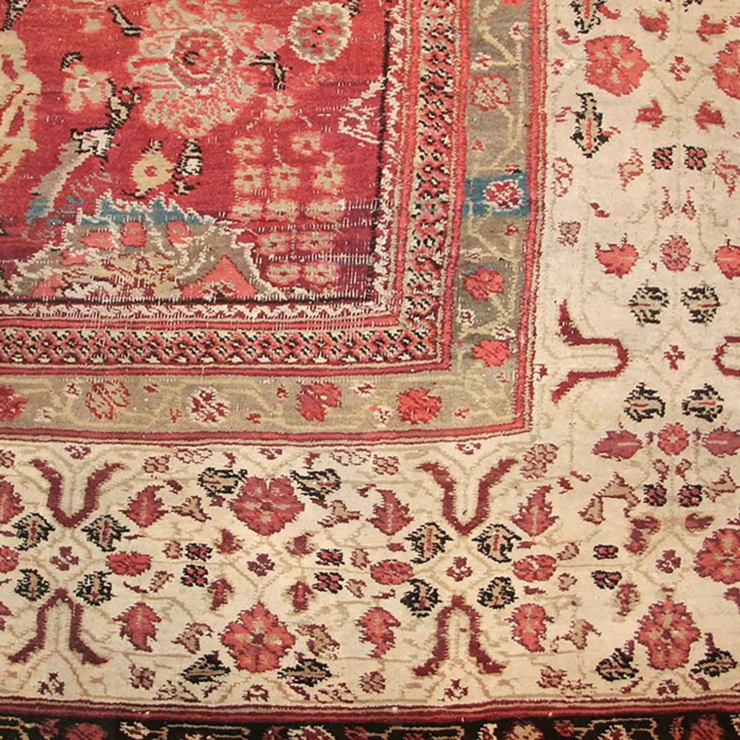 Red And Ivory Antique Indian Agra Rug - 6'0" X 8'9" 4 Red And Ivory Antique Indian Agra Rug - 6'0" X 8'9" - Image 2