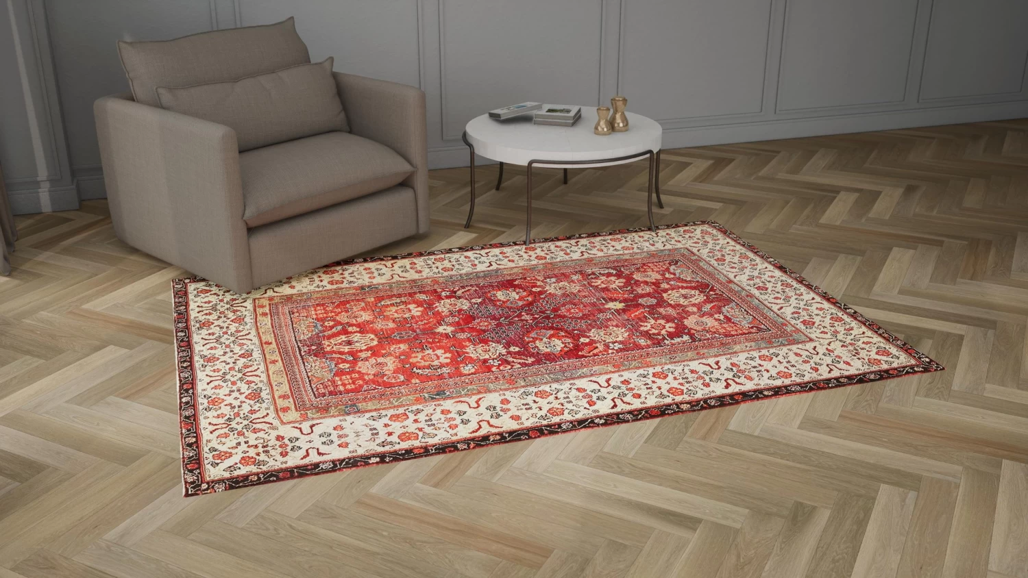 Red And Ivory Antique Indian Agra Rug - 6'0" X 8'9" 6 Red And Ivory Antique Indian Agra Rug - 6'0" X 8'9" - Image 4