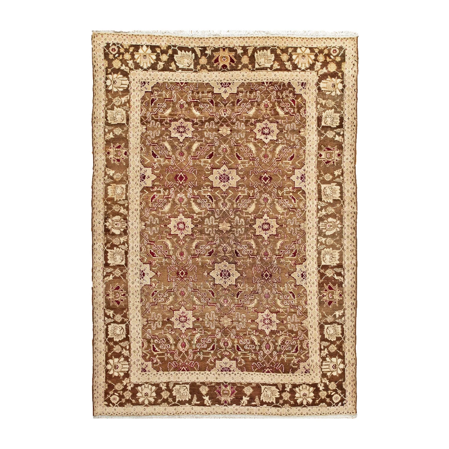 Brown Antique Indian Agra Rug - 5'9" X 8'5" 3 Brown Antique Indian Agra Rug - 5'9" X 8'5"