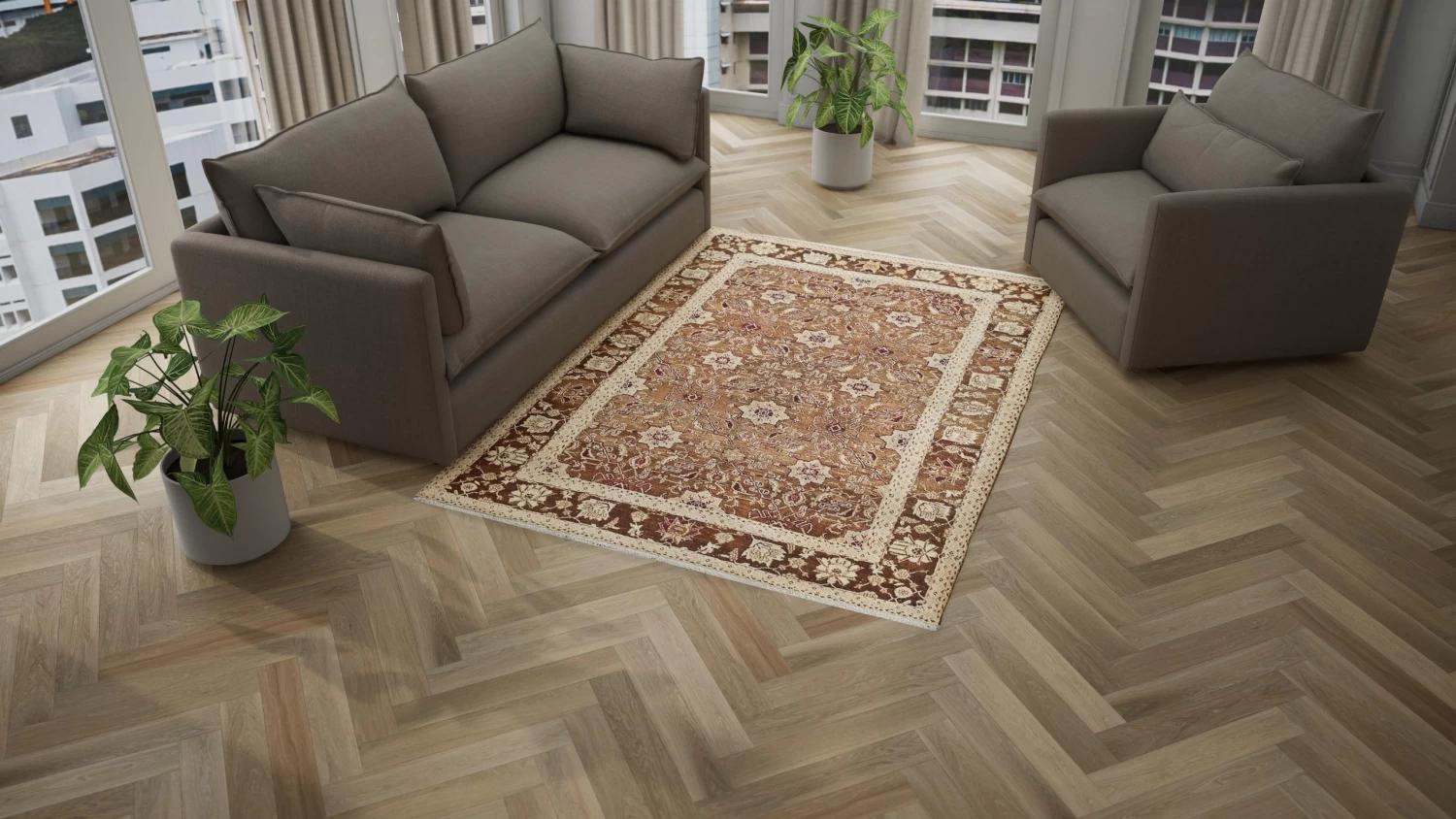 Brown Antique Indian Agra Rug - 5'9" X 8'5" 5 Brown Antique Indian Agra Rug - 5'9" X 8'5" - Image 3