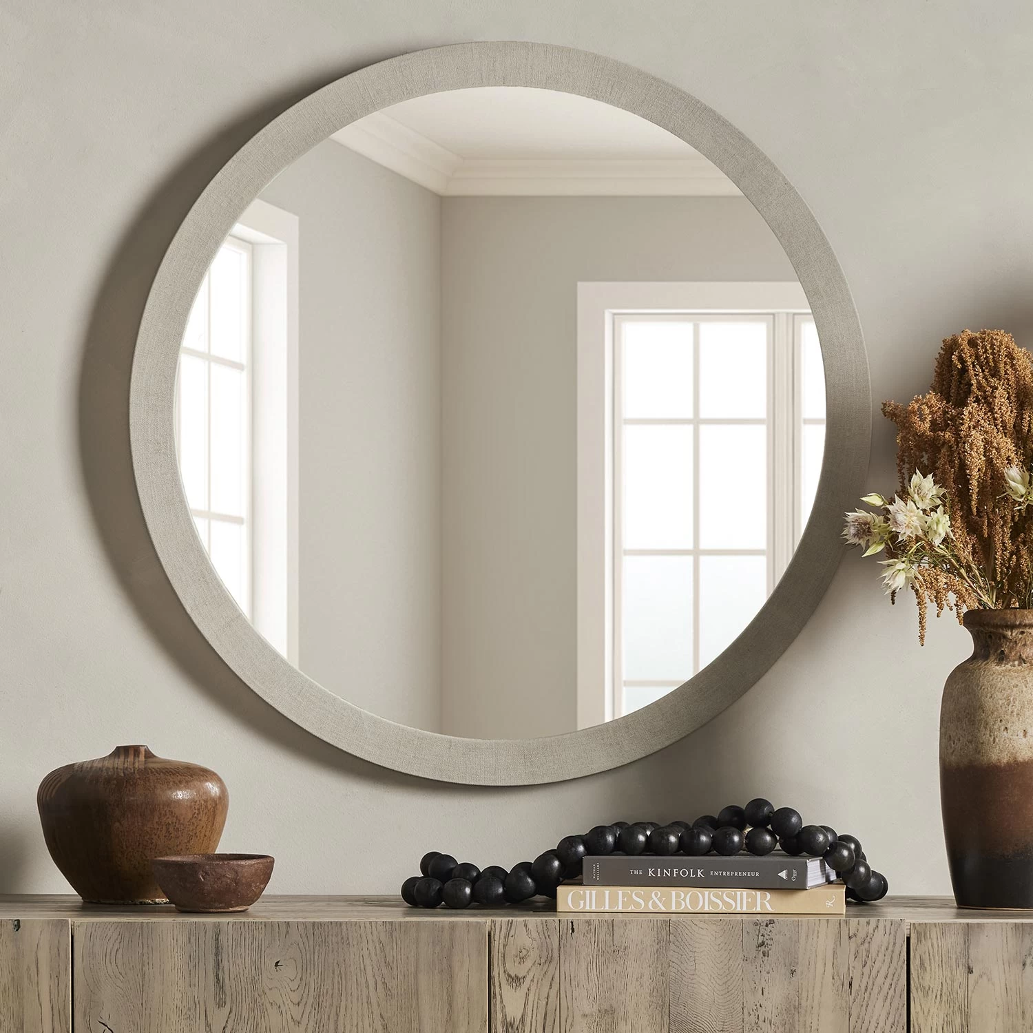 Linen Textured Round Mirror 8 Linen Textured Round Mirror - Image 6