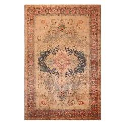 Beige And Orange Antique Persian Tabriz Rug - 12'6" X 18'10"