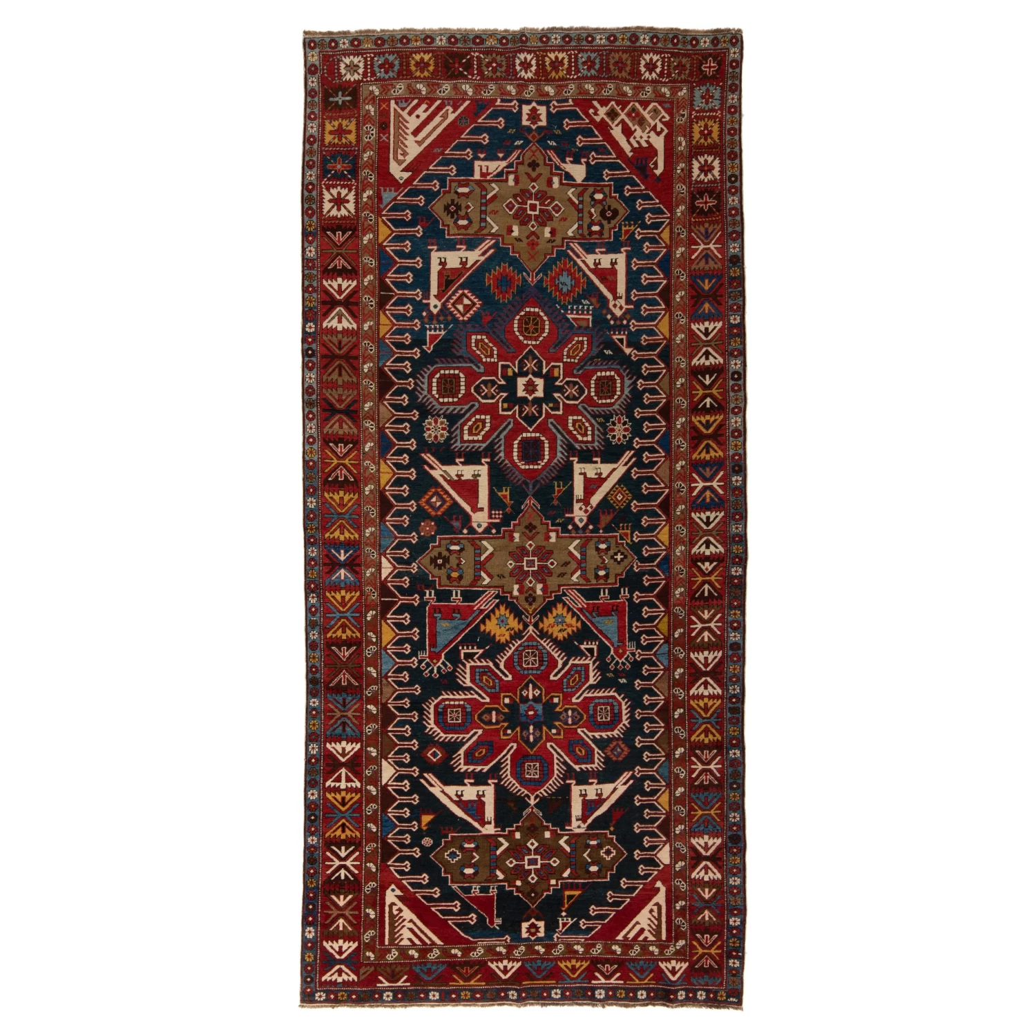 Red And Blue Antique Turkish Runner - 4'11'' X 10'11'' 3 Red And Blue Antique Turkish Runner - 4'11'' X 10'11''