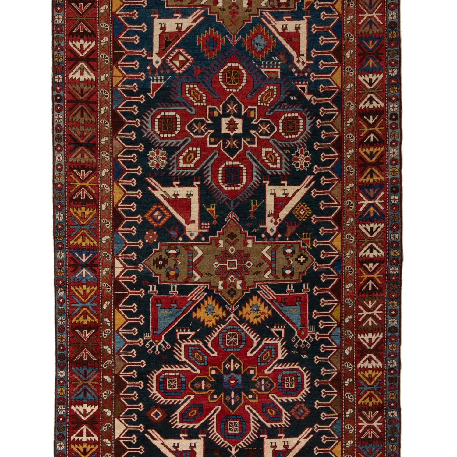 Red And Blue Antique Turkish Runner - 4'11'' X 10'11'' 4 Red And Blue Antique Turkish Runner - 4'11'' X 10'11'' - Image 2