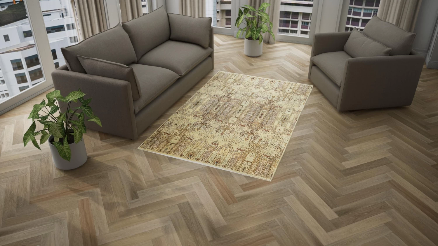 Beige Modern Wool Rug - 5'1" X 8' 5 Beige Modern Wool Rug - 5'1" X 8' - Image 3