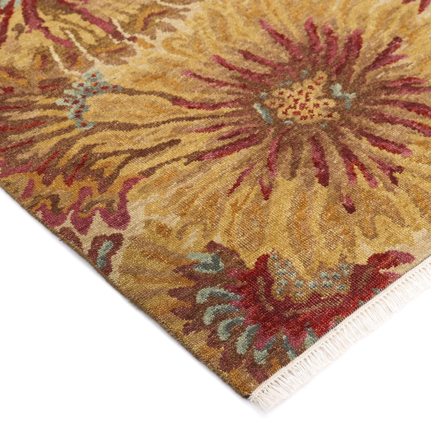 Gold And Red Modern Wool Rug - 6'1" X 8'10" 6 Gold And Red Modern Wool Rug - 6'1" X 8'10" - Image 4