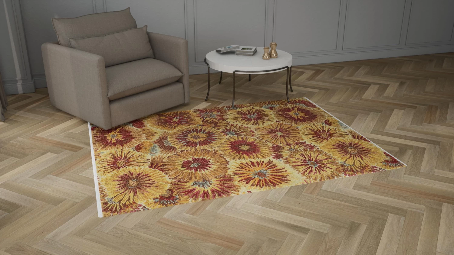 Gold And Red Modern Wool Rug - 6'1" X 8'10" 12 Gold And Red Modern Wool Rug - 6'1" X 8'10" - Image 10