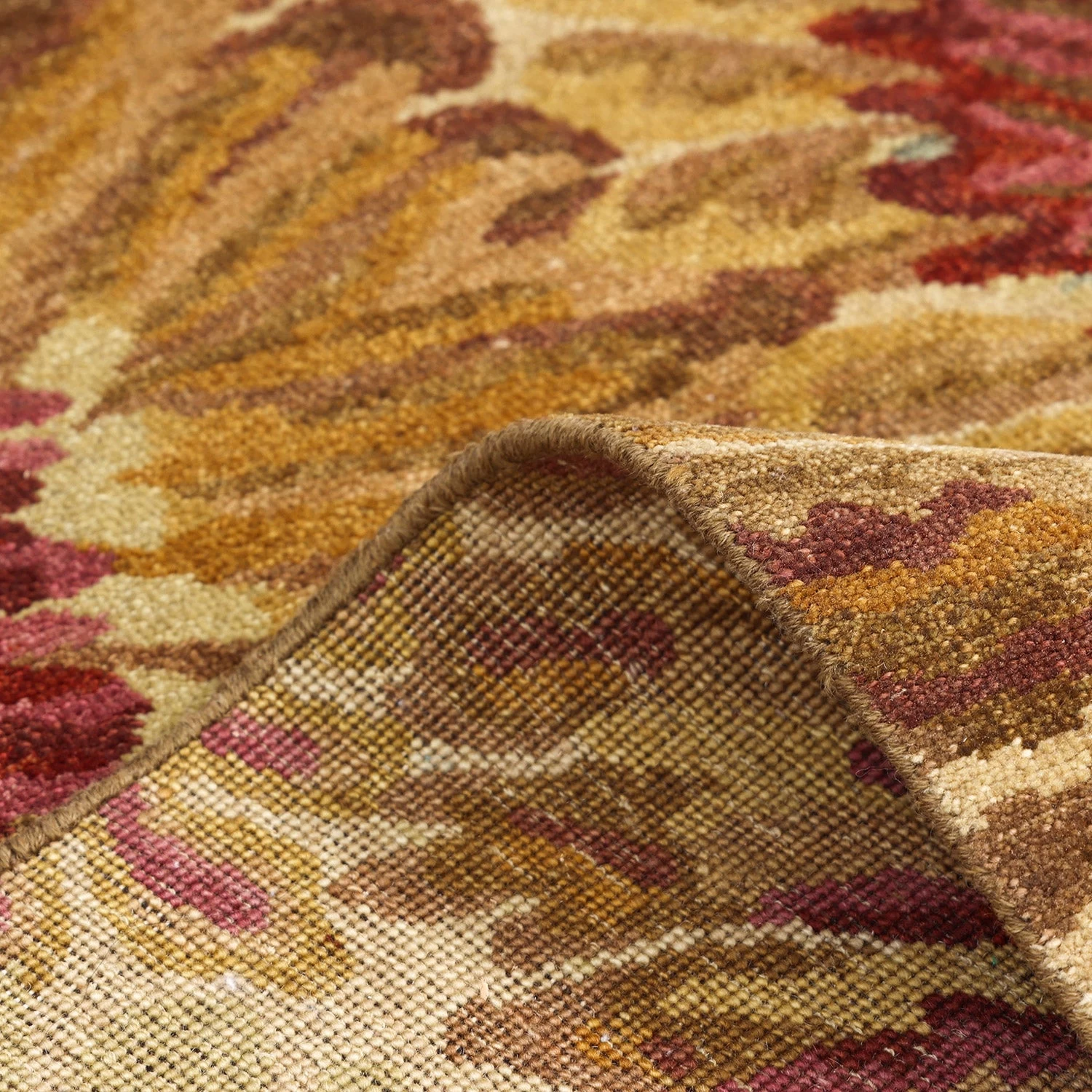 Gold And Red Modern Wool Rug - 6'1" X 8'10" 8 Gold And Red Modern Wool Rug - 6'1" X 8'10" - Image 6