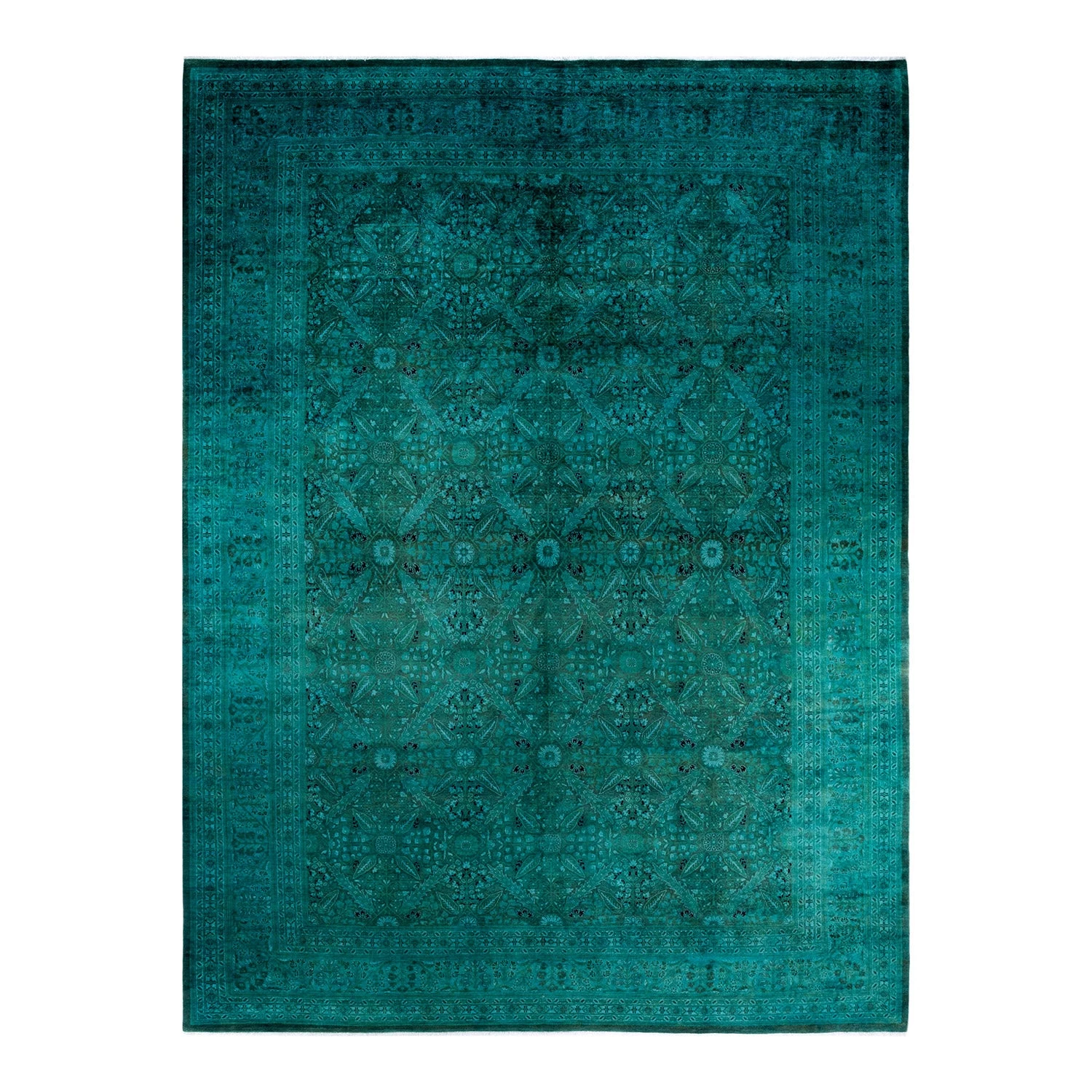 Green Overdyed Wool Rug - 10'2" X 13'6" 3 Green Overdyed Wool Rug - 10'2" X 13'6"