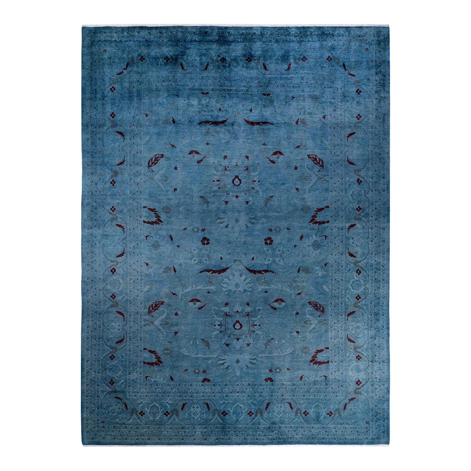Blue Overdyed Wool Rug - 9'1" X 12'3" 3 Blue Overdyed Wool Rug - 9'1" X 12'3"