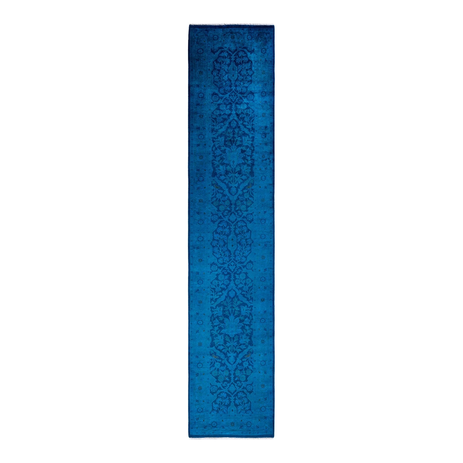 Blue Overdyed Wool Runner - 2'6" X 12'5" 3 Blue Overdyed Wool Runner - 2'6" X 12'5"