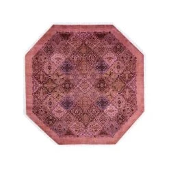 Pink Overdyed Wool Octagan Rug - 7'1" X 7'1"