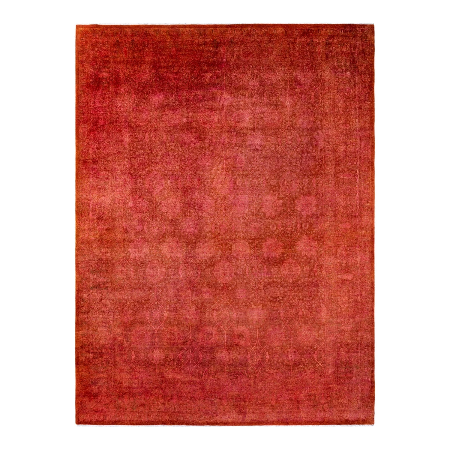 Orange Overdyed Wool Rug - 9'1" X 12'1" 3 Orange Overdyed Wool Rug - 9'1" X 12'1"