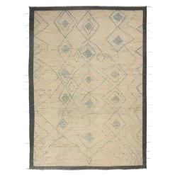 Cream And Blue Modern Wool Rug - 10'3'' X 13'9''