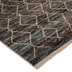 Blue And Black Diamond Geometric Modern Wool Rug - 8'6'' X 9'9'' -Home Comprehensive Shop 3029592 3