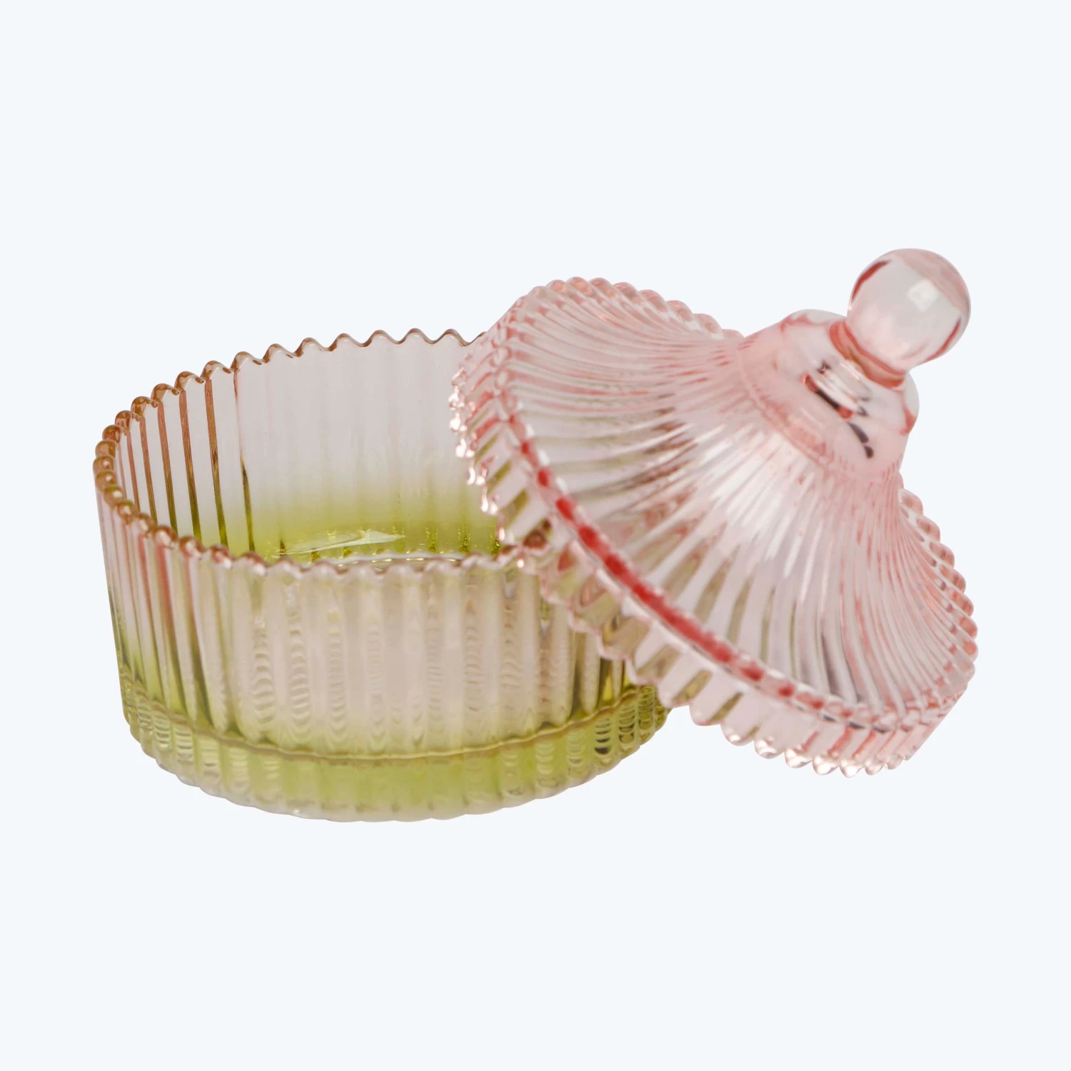 Depression Glass Stripe Storage Jar, Lime & Rose 4 Depression Glass Stripe Storage Jar, Lime & Rose - Image 2