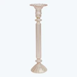 Roman Column Glass Candlestick, Light Rose