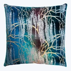 Willow Metallic Velvet Pillow, Peacock